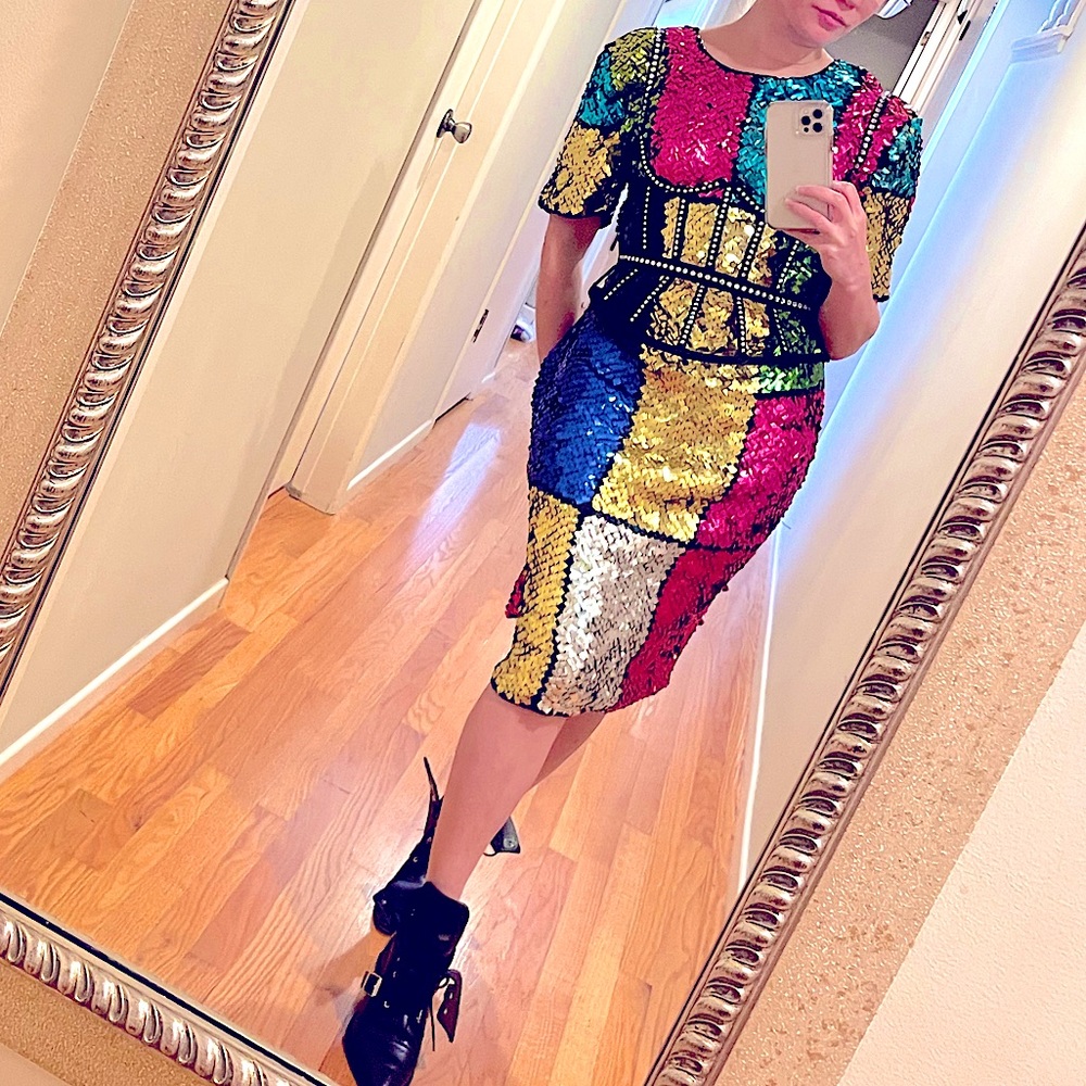 Vintage silk sequin sheath M